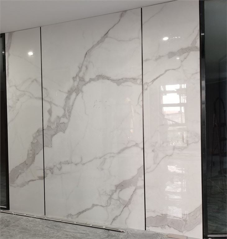 Statuario polished porcelain slab for wall