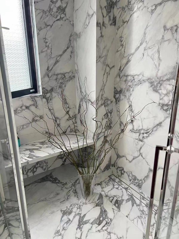 White Arabescato Marble bathroom